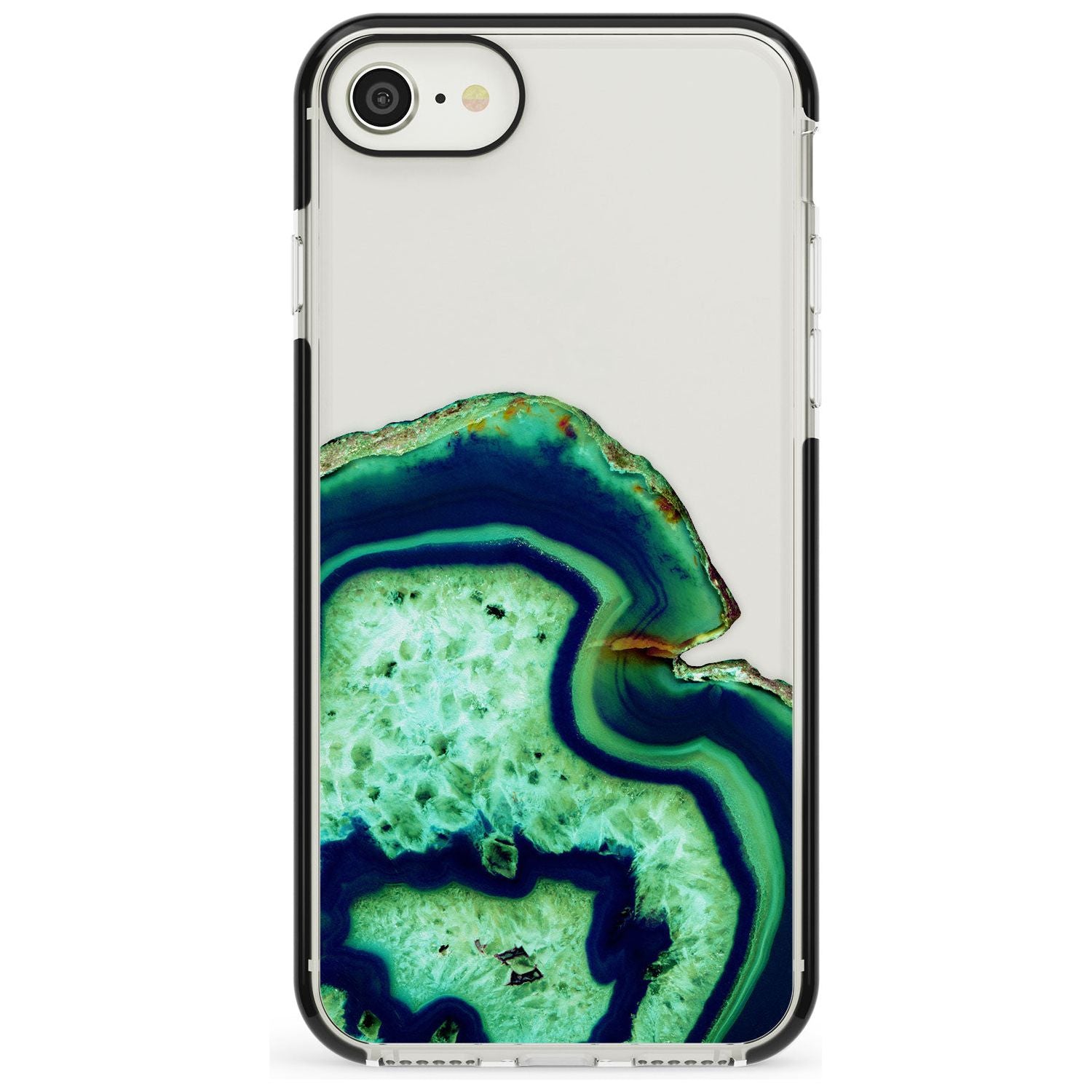Neon Green & Blue Agate Crystal Transparent Design Black Impact Phone Case for iPhone SE 8 7 Plus