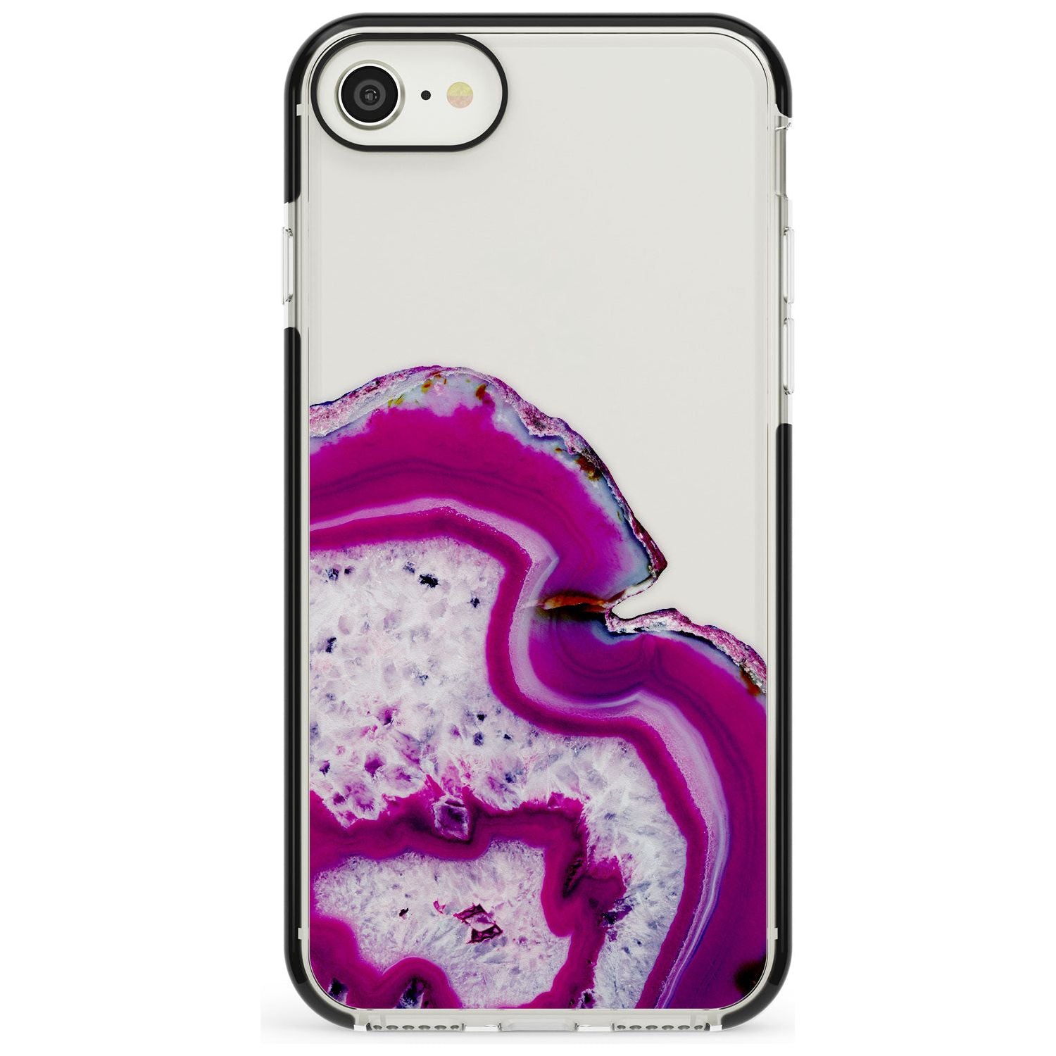 Violet & White Swirl Agate Crystal Clear Design Black Impact Phone Case for iPhone SE 8 7 Plus