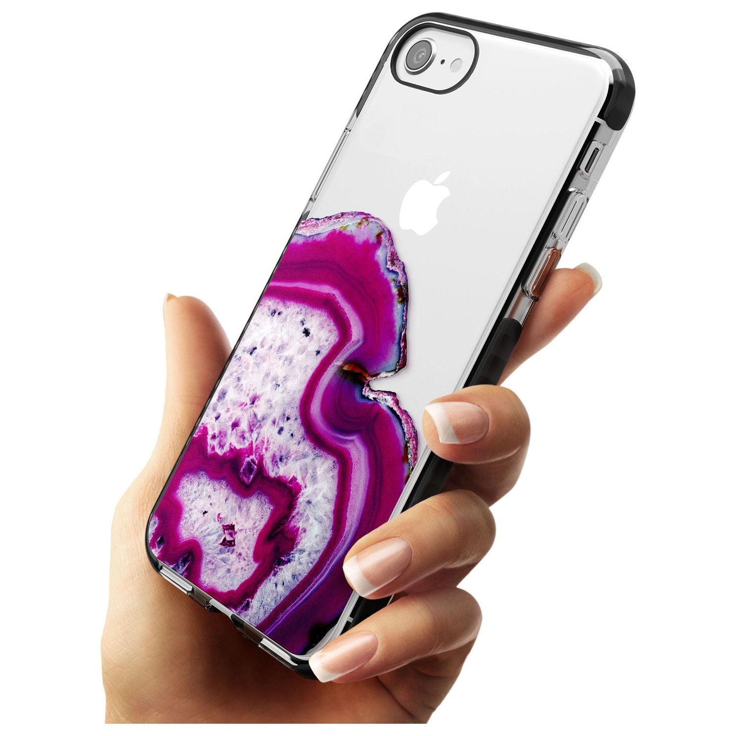 Violet & White Swirl Agate Crystal Clear Design Black Impact Phone Case for iPhone SE 8 7 Plus