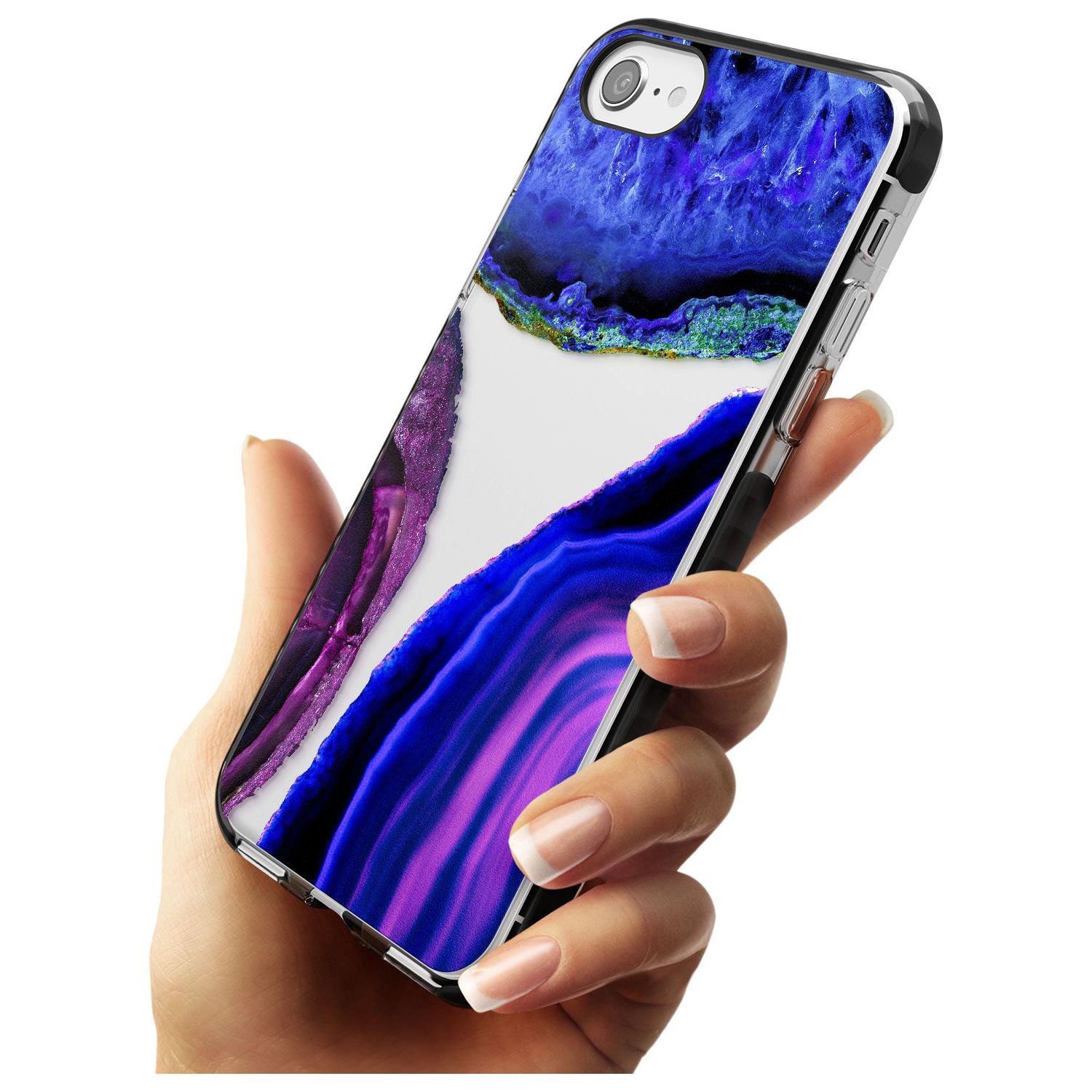 Purple & Blue Agate Gemstone Clear Design Black Impact Phone Case for iPhone SE 8 7 Plus