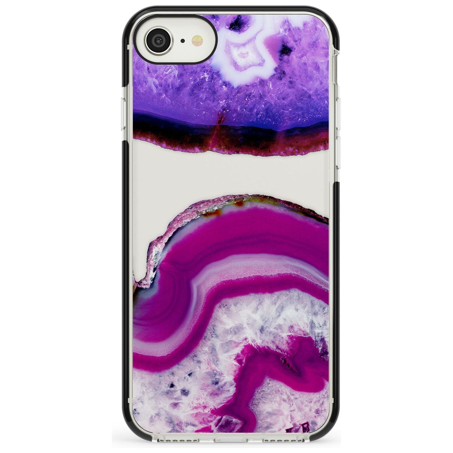Purple & White Gemstone Crystal Clear Design Black Impact Phone Case for iPhone SE 8 7 Plus