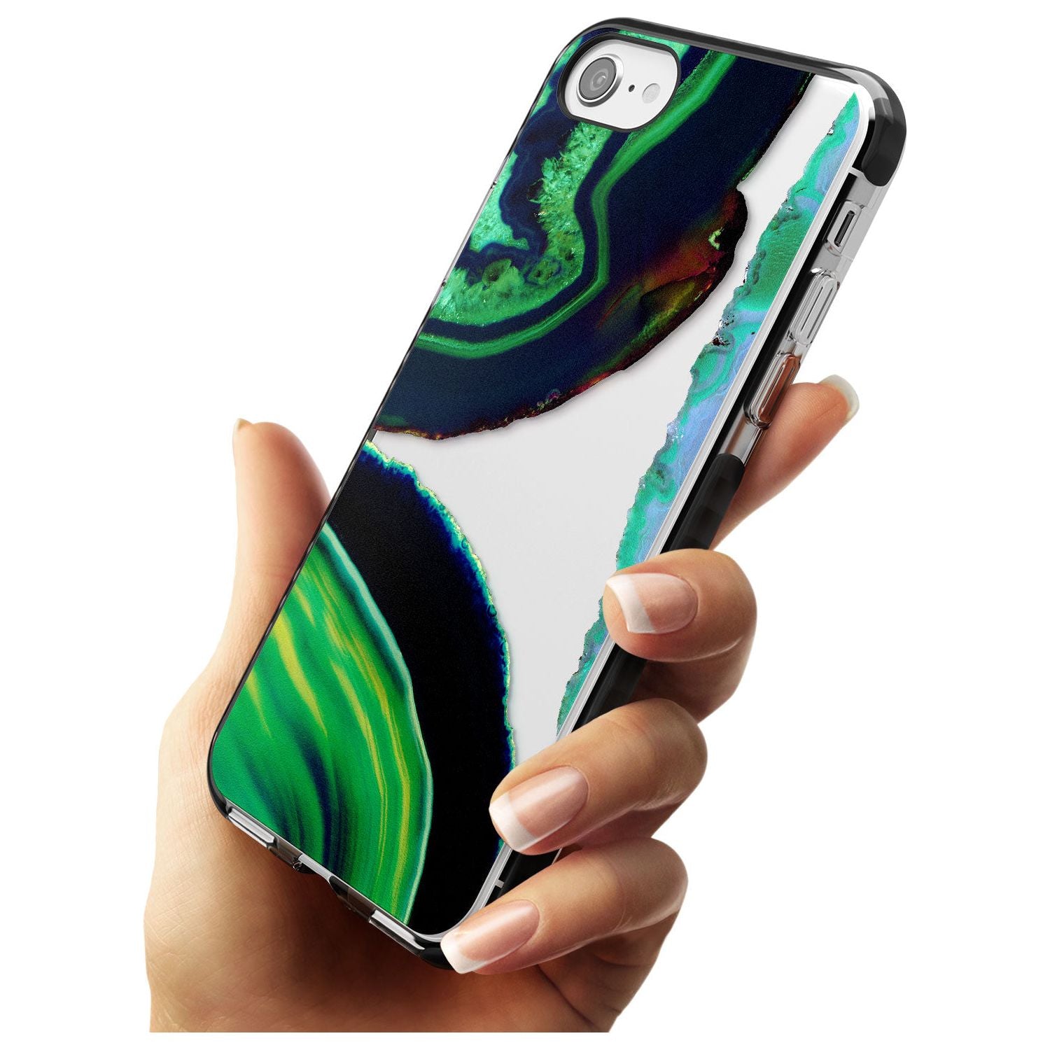 Green & Navy Gemstone Crystal Clear Design Black Impact Phone Case for iPhone SE 8 7 Plus