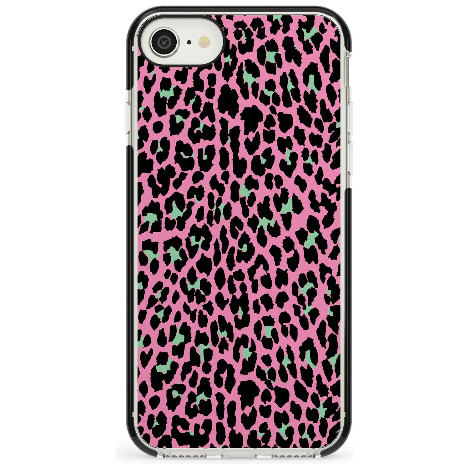 Green on Pink Leopard Print Pattern Black Impact Phone Case for iPhone SE 8 7 Plus