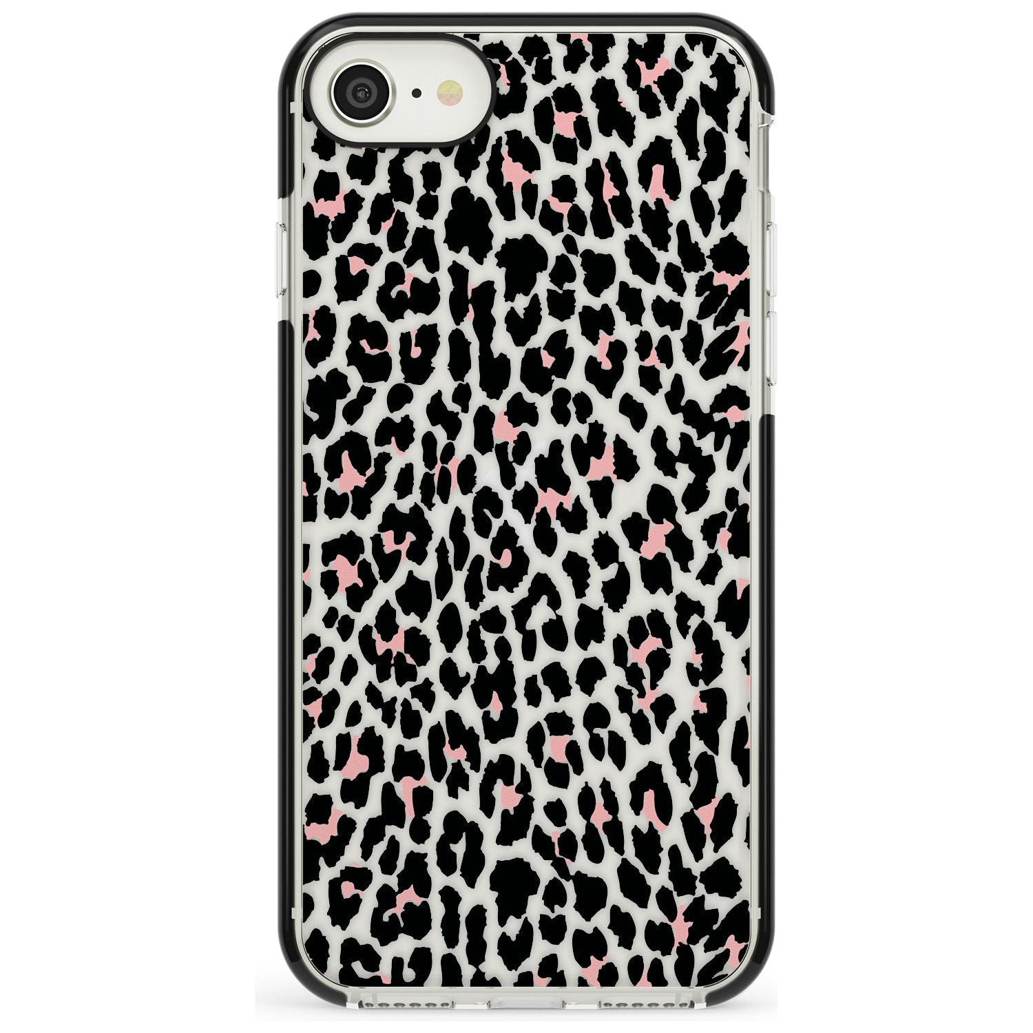 Light Pink Leopard Print - Transparent Black Impact Phone Case for iPhone SE 8 7 Plus