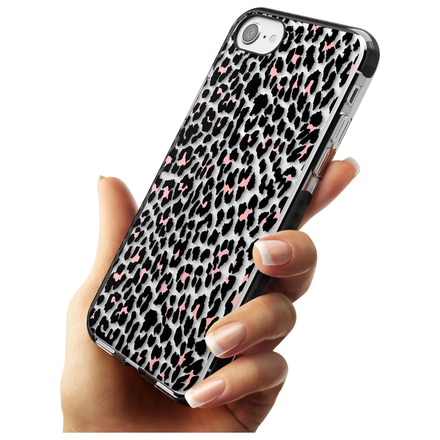 Light Pink Leopard Print - Transparent Black Impact Phone Case for iPhone SE 8 7 Plus