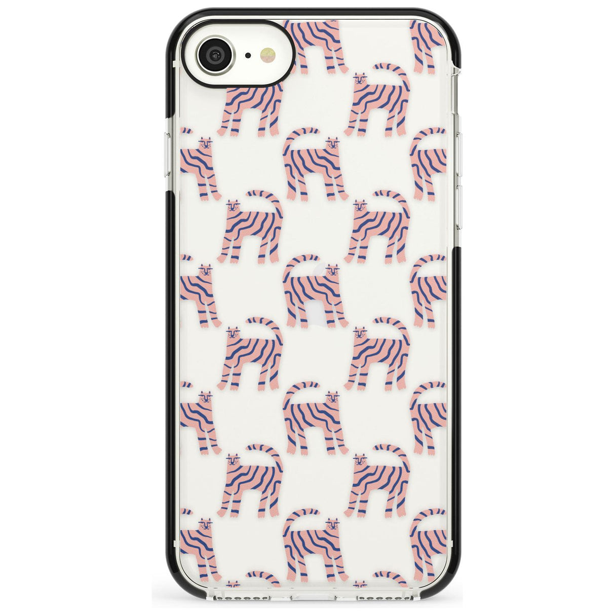 Pink and Blue Cat Pattern Black Impact Phone Case for iPhone SE 8 7 Plus