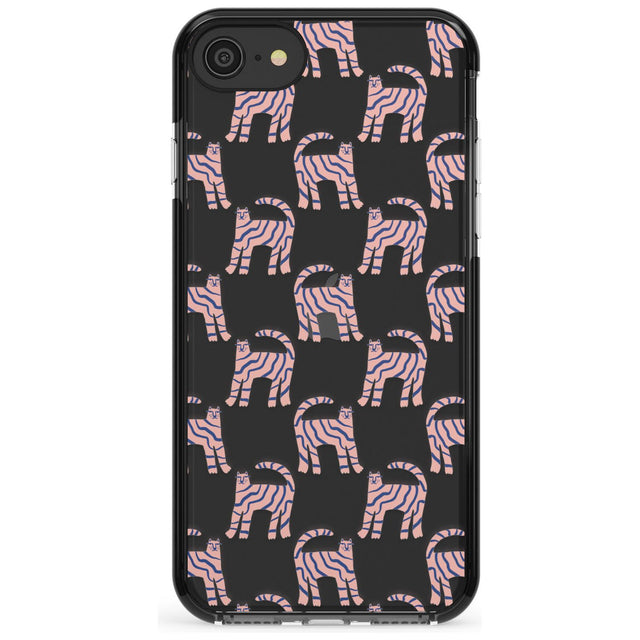 Pink and Blue Cat Pattern Black Impact Phone Case for iPhone SE 8 7 Plus