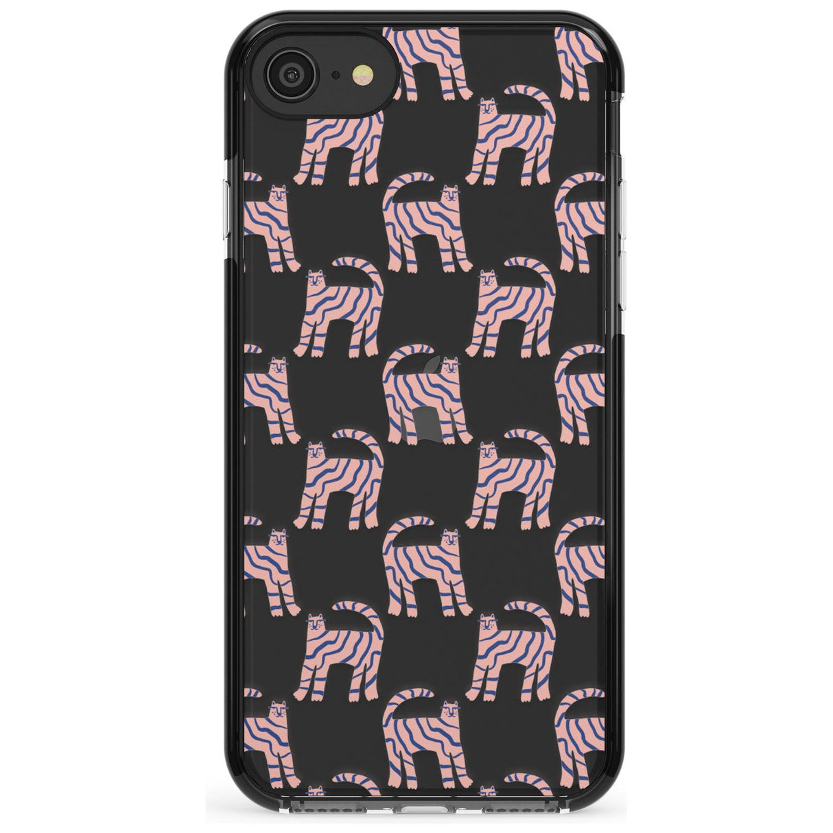 Pink and Blue Cat Pattern Black Impact Phone Case for iPhone SE 8 7 Plus