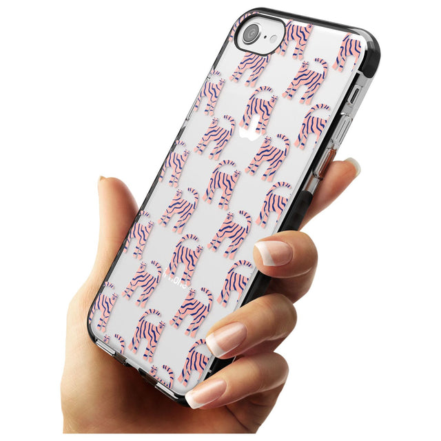 Pink and Blue Cat Pattern Black Impact Phone Case for iPhone SE 8 7 Plus