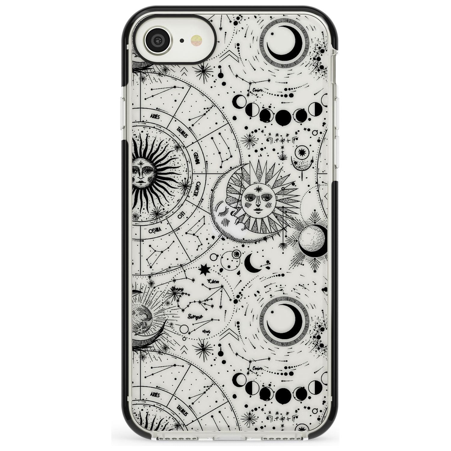 Suns, Moons, Zodiac Signs Astrological Black Impact Phone Case for iPhone SE 8 7 Plus