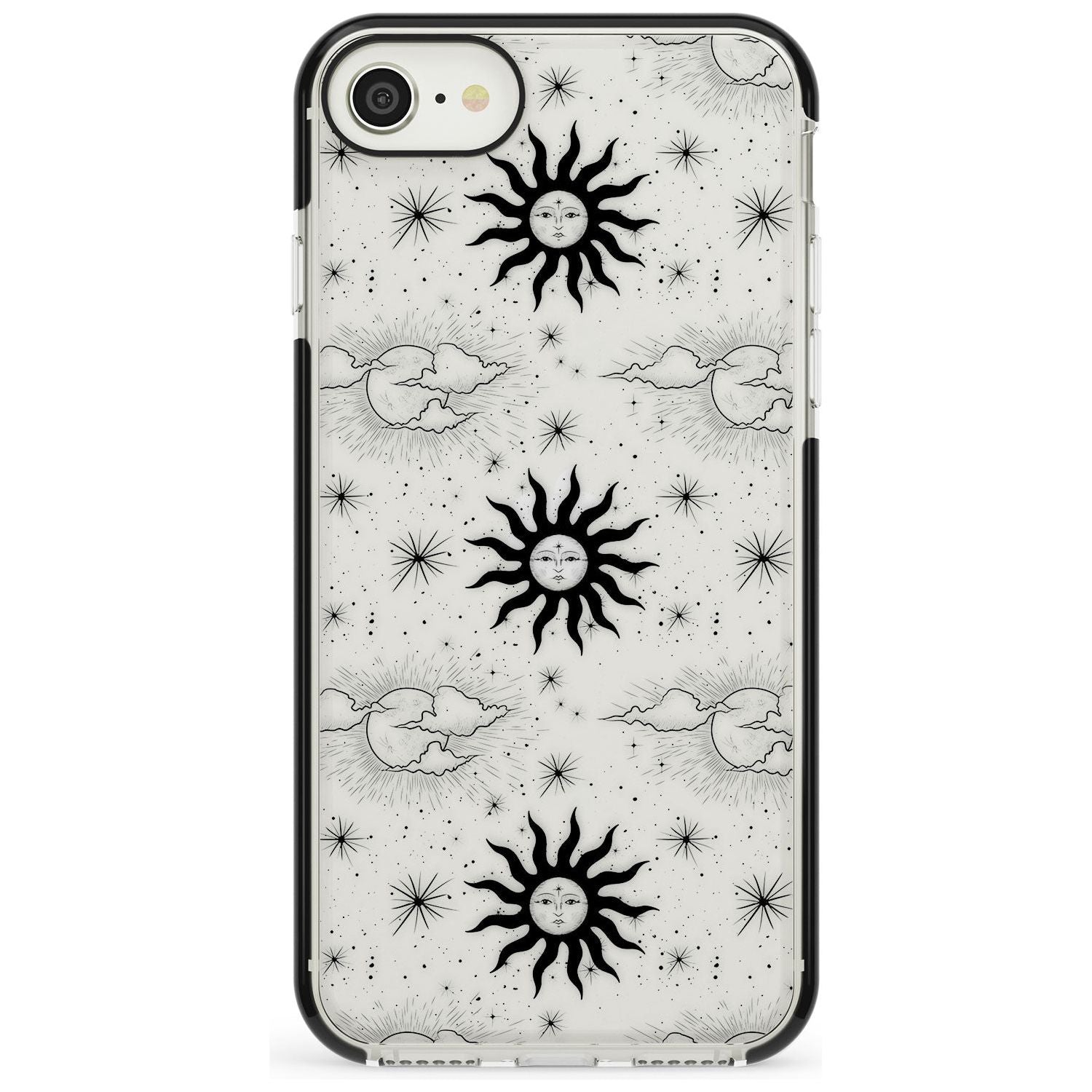 Suns & Clouds Vintage Astrological Black Impact Phone Case for iPhone SE 8 7 Plus