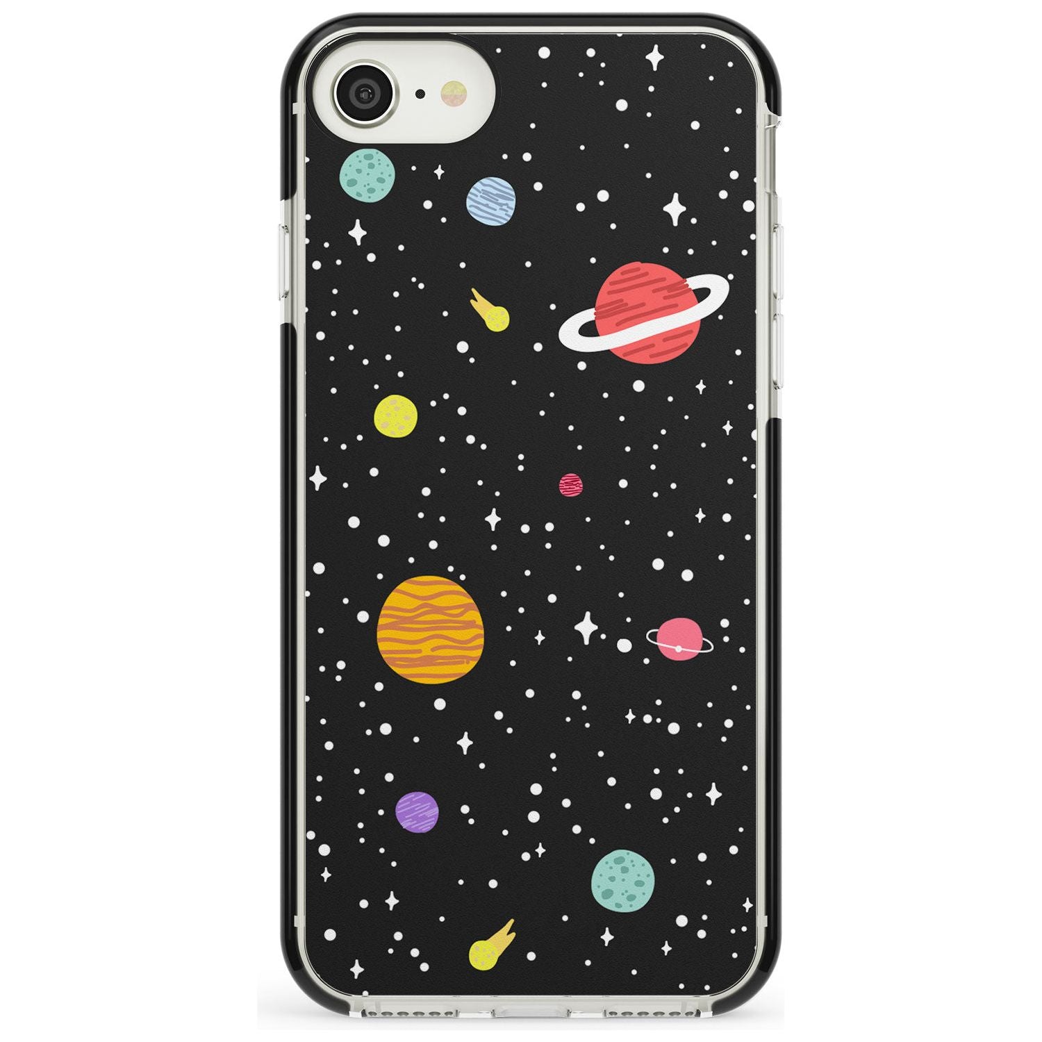 Cute Cartoon Planets Black Impact Phone Case for iPhone SE 8 7 Plus
