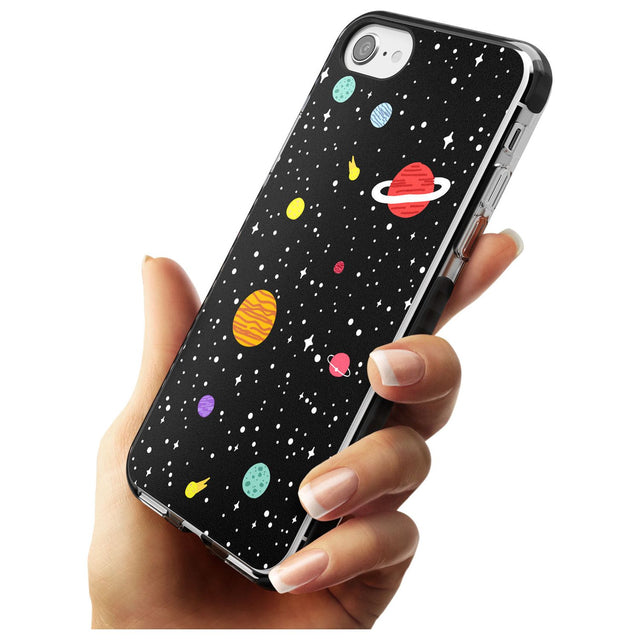Cute Cartoon Planets Black Impact Phone Case for iPhone SE 8 7 Plus