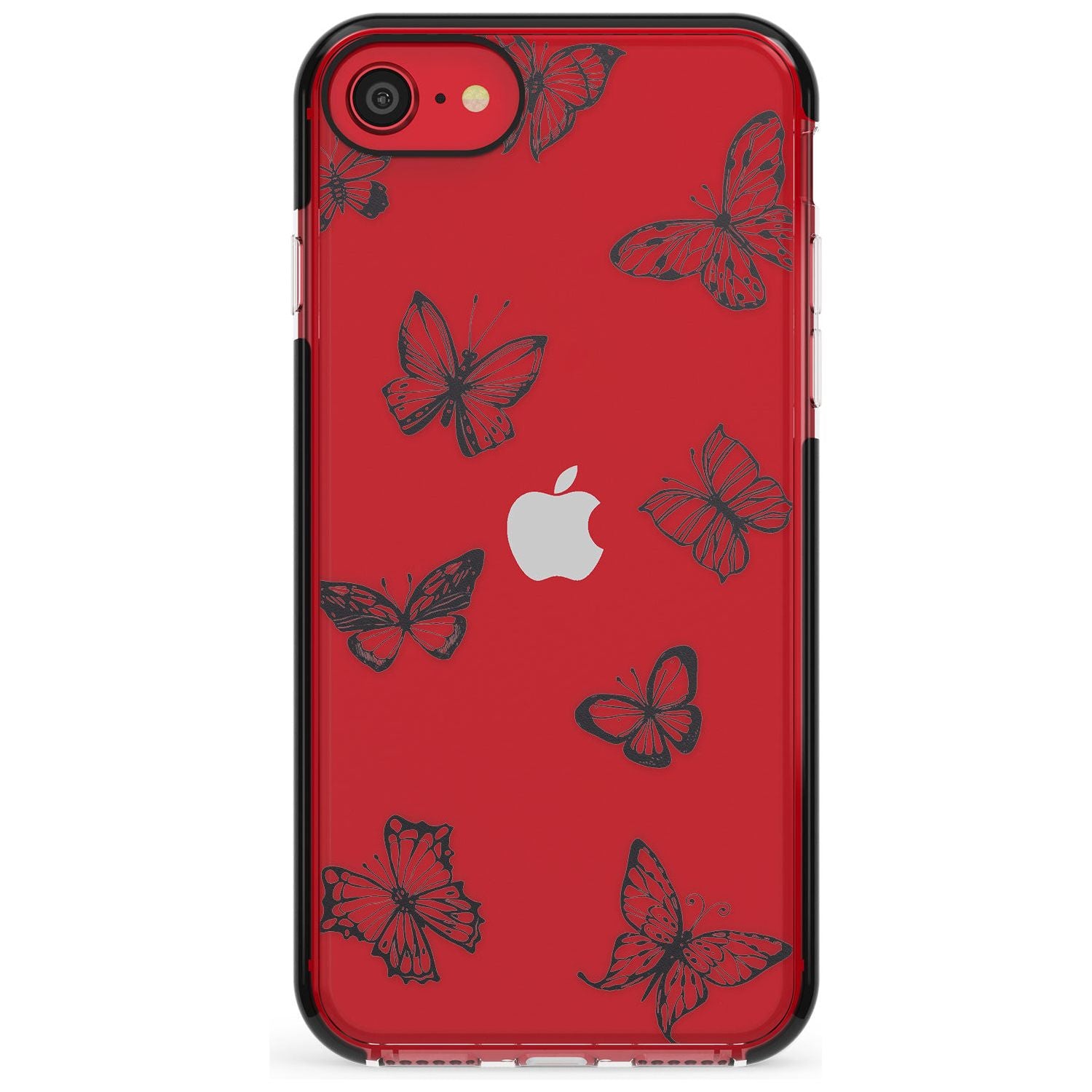 Grey Butterfly Line Pattern Black Impact Phone Case for iPhone SE 8 7 Plus