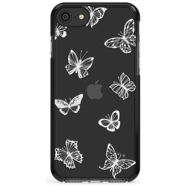White Butterfly Line Pattern Black Impact Phone Case for iPhone SE 8 7 Plus