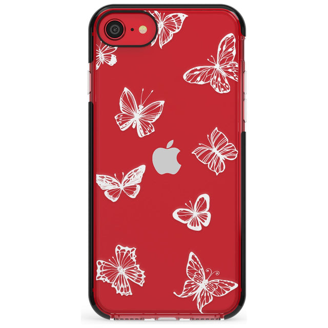 White Butterfly Line Pattern Black Impact Phone Case for iPhone SE 8 7 Plus