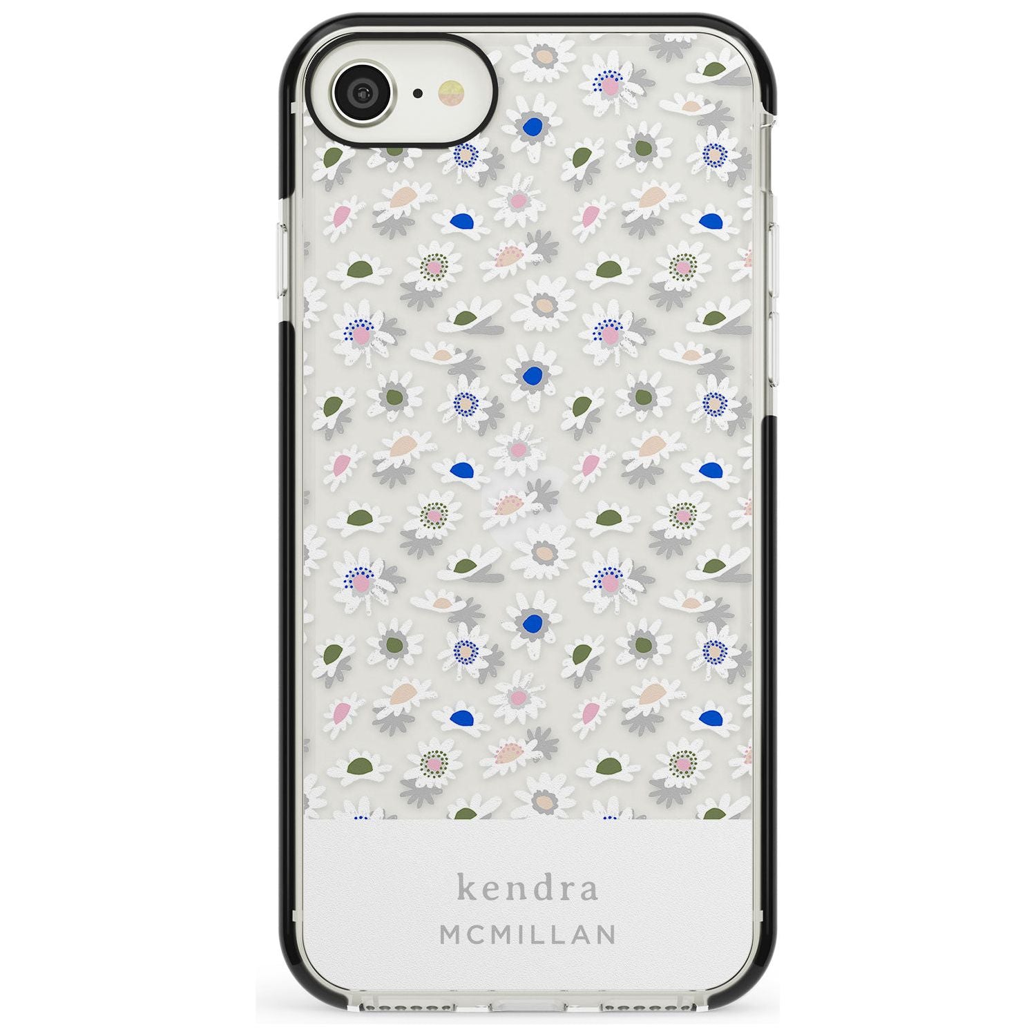 Grey & White Daisies Floral Design iPhone Case  Black Impact Custom Phone Case - Case Warehouse