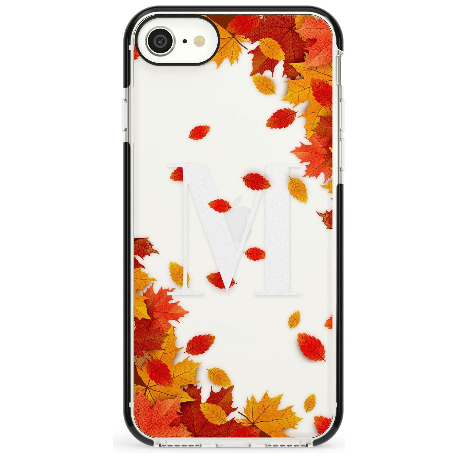 Personalised Monogram Autumn Leaves Black Impact Phone Case for iPhone SE 8 7 Plus
