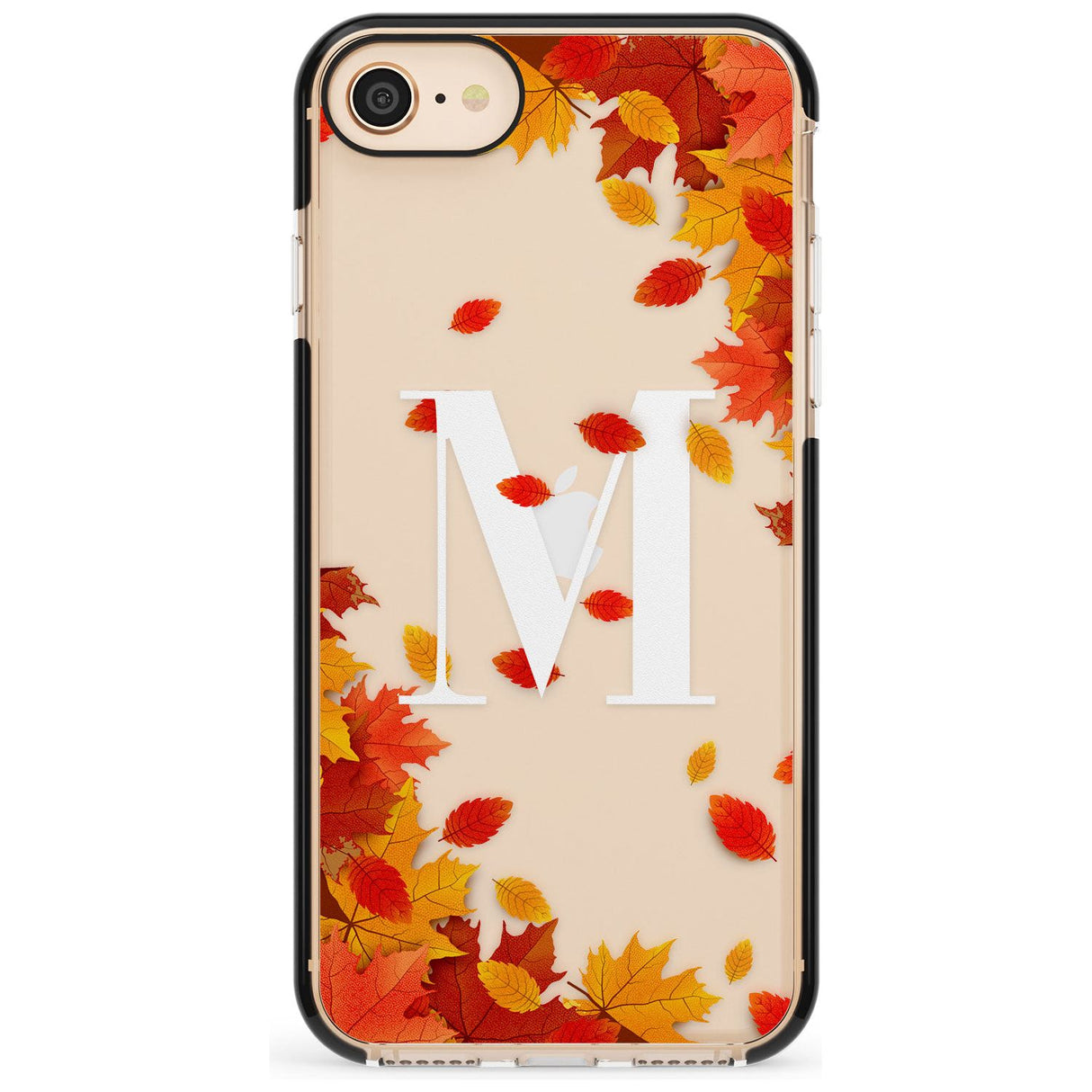 Personalised Monogram Autumn Leaves Black Impact Phone Case for iPhone SE 8 7 Plus