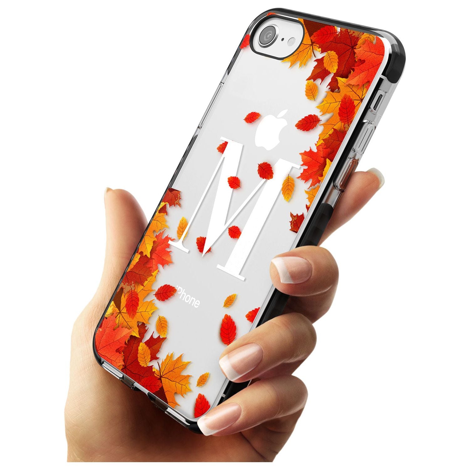 Personalised Monogram Autumn Leaves Black Impact Phone Case for iPhone SE 8 7 Plus