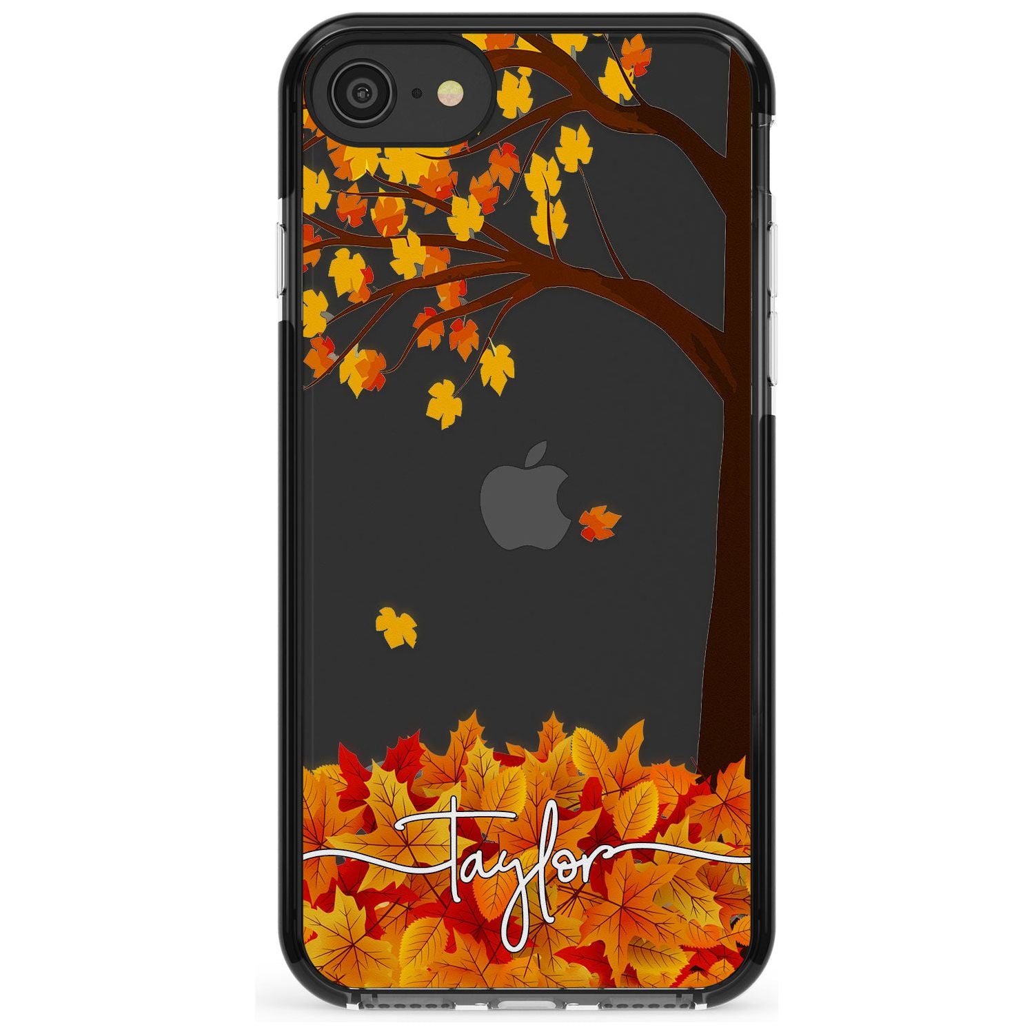 Personalised Autumn Leaves Black Impact Phone Case for iPhone SE 8 7 Plus