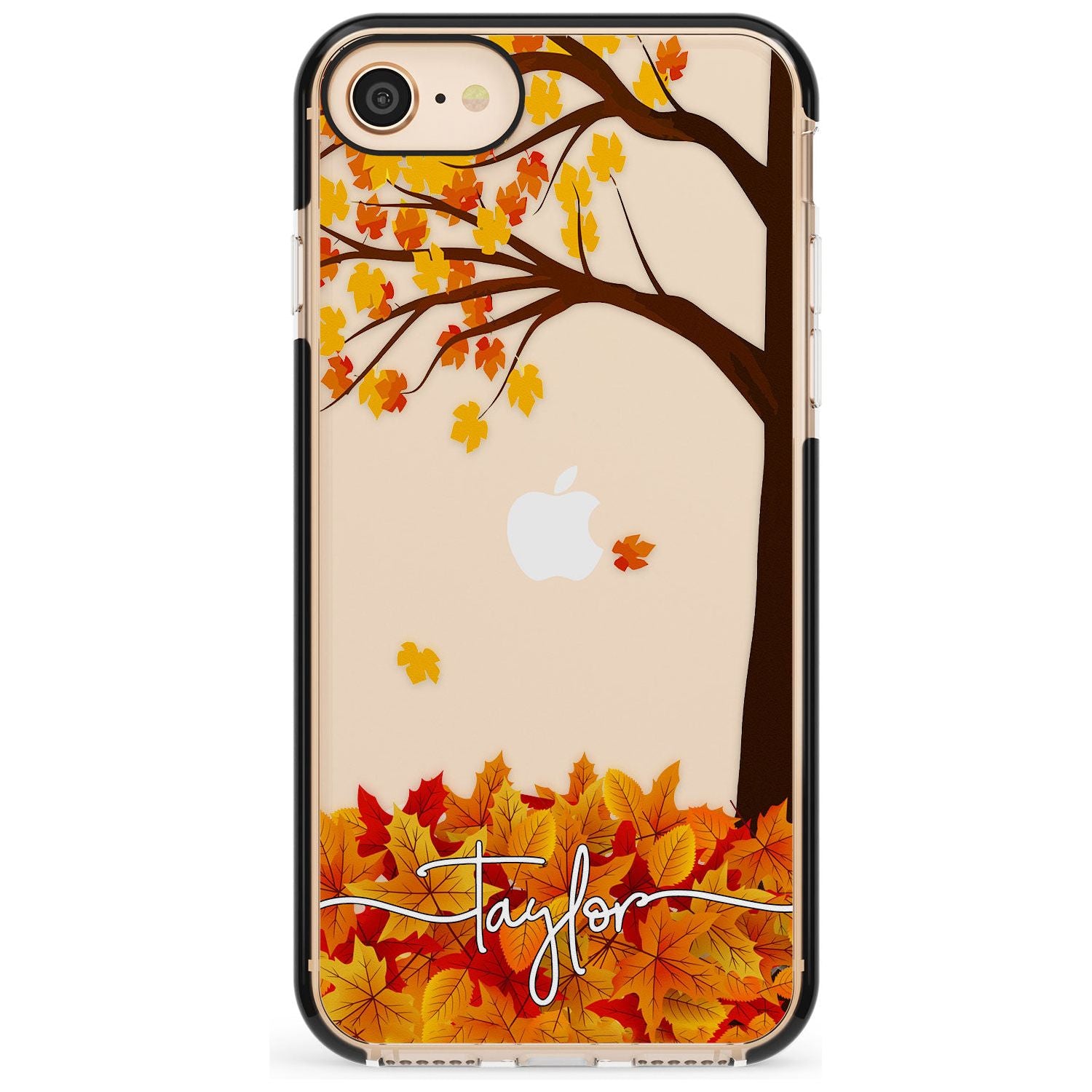 Personalised Autumn Leaves Black Impact Phone Case for iPhone SE 8 7 Plus