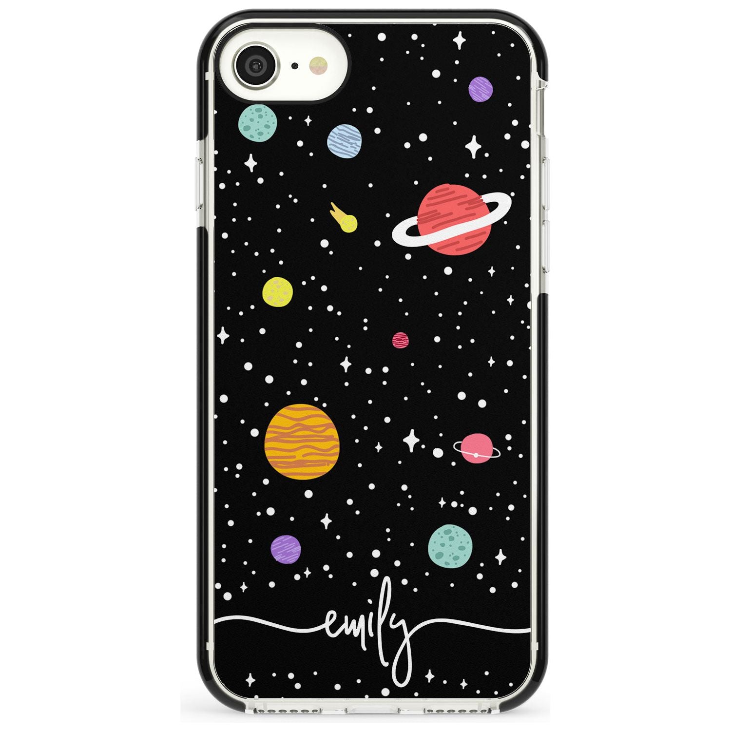 Custom Cute Cartoon Planets Pink Fade Impact Phone Case for iPhone SE 8 7 Plus