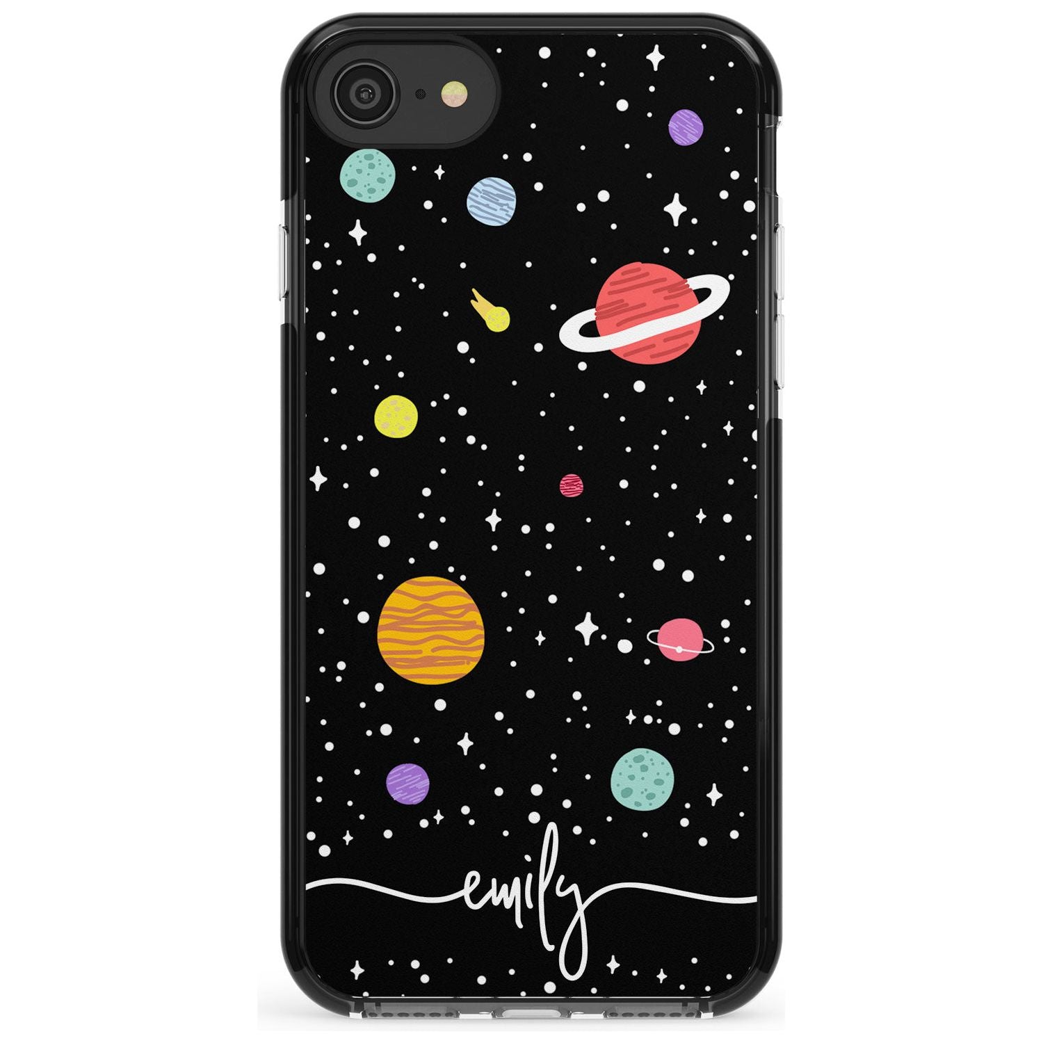 Custom Cute Cartoon Planets Pink Fade Impact Phone Case for iPhone SE 8 7 Plus