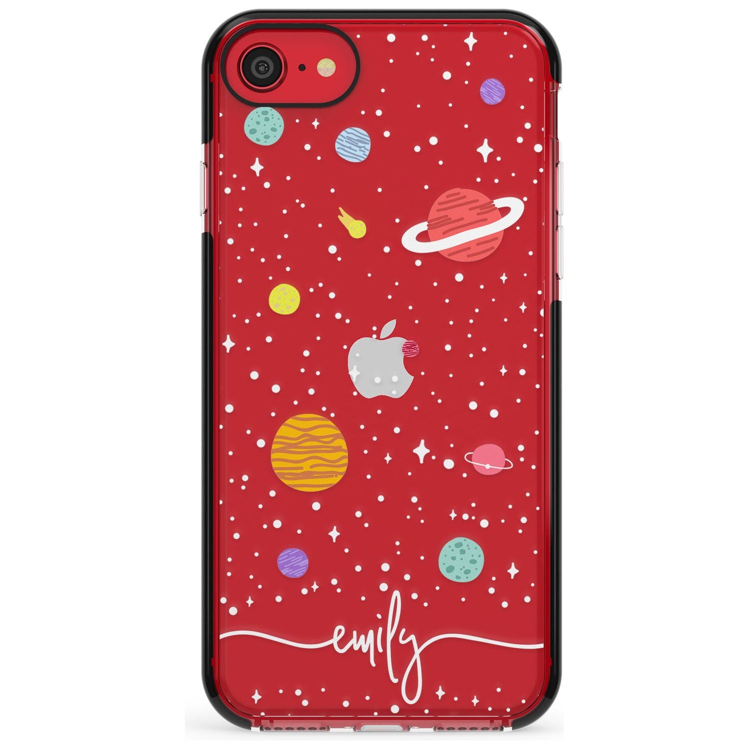 Custom Cute Cartoon Planets (Clear) Pink Fade Impact Phone Case for iPhone SE 8 7 Plus