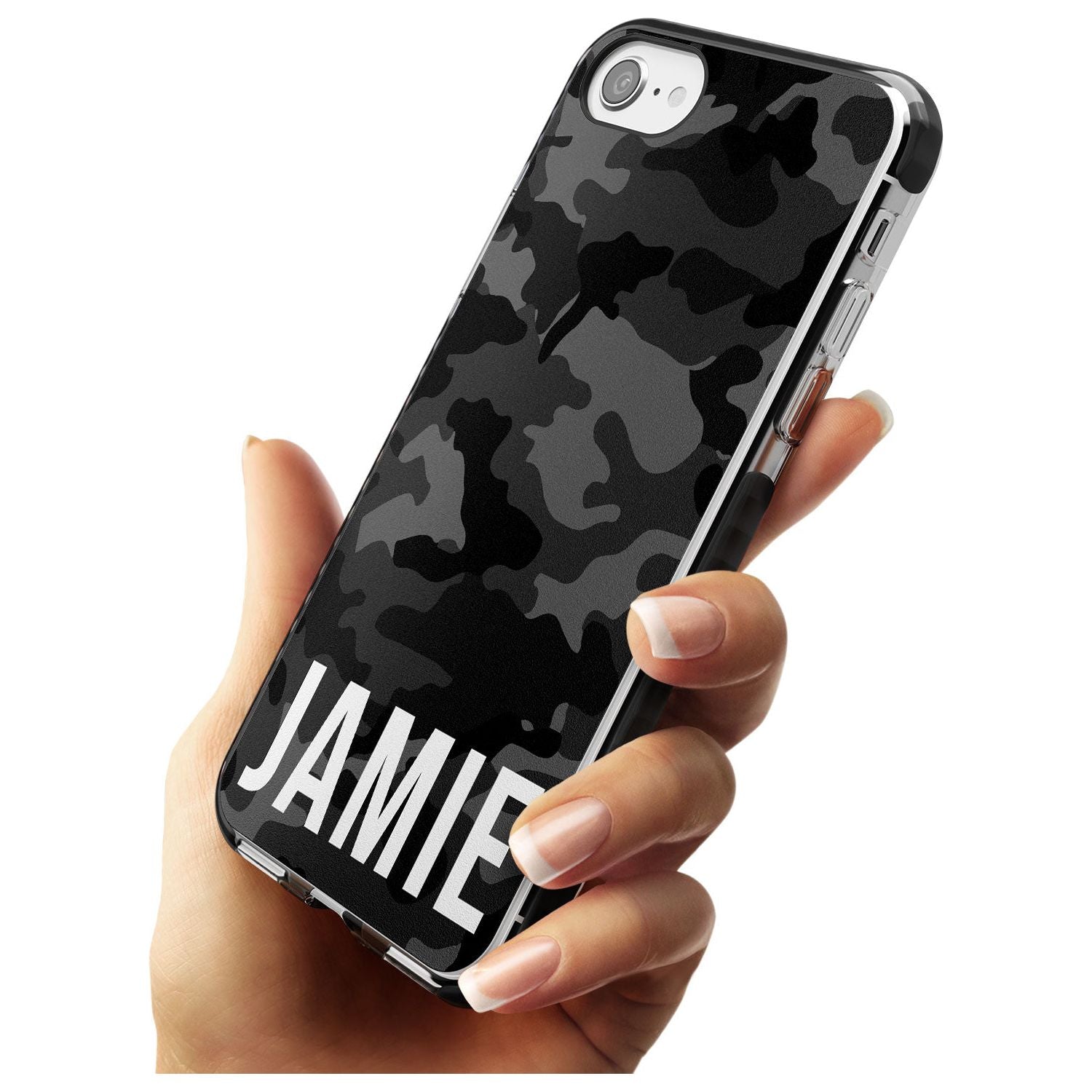 Horizontal Name Personalised Black Camouflage Black Impact Phone Case for iPhone SE 8 7 Plus