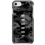 Small Vertical Name Personalised Black Camouflage Black Impact Phone Case for iPhone SE 8 7 Plus