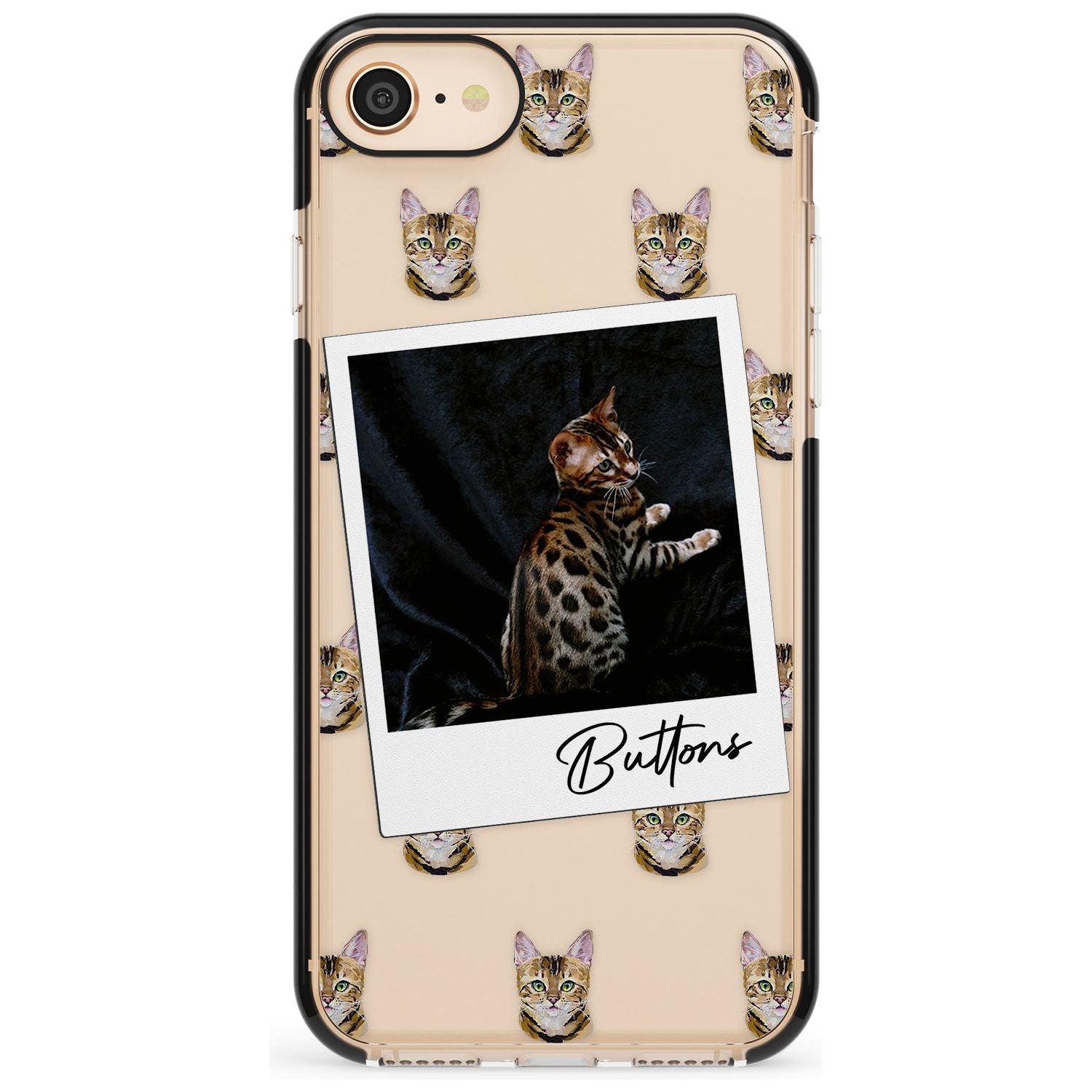 Personalised Bengal Cat Photo Black Impact Phone Case for iPhone SE 8 7 Plus