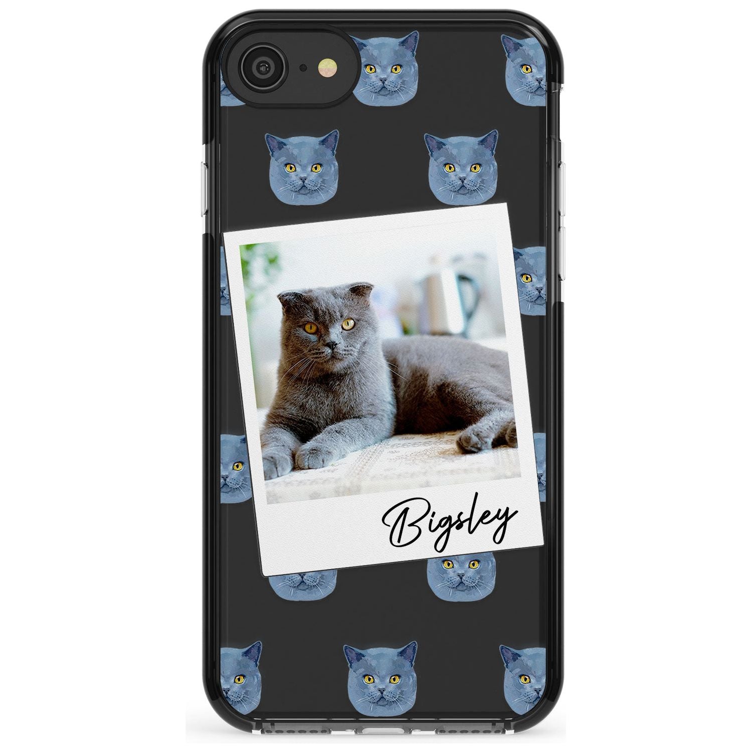 Personalised English Blue Cat Photo Black Impact Phone Case for iPhone SE 8 7 Plus
