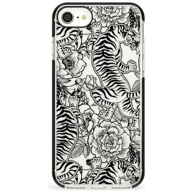Personalised Chinese Tiger Pattern Black Impact Phone Case for iPhone SE 8 7 Plus