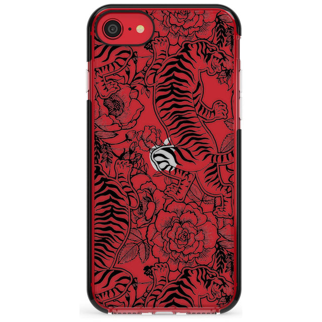 Personalised Chinese Tiger Pattern Black Impact Phone Case for iPhone SE 8 7 Plus