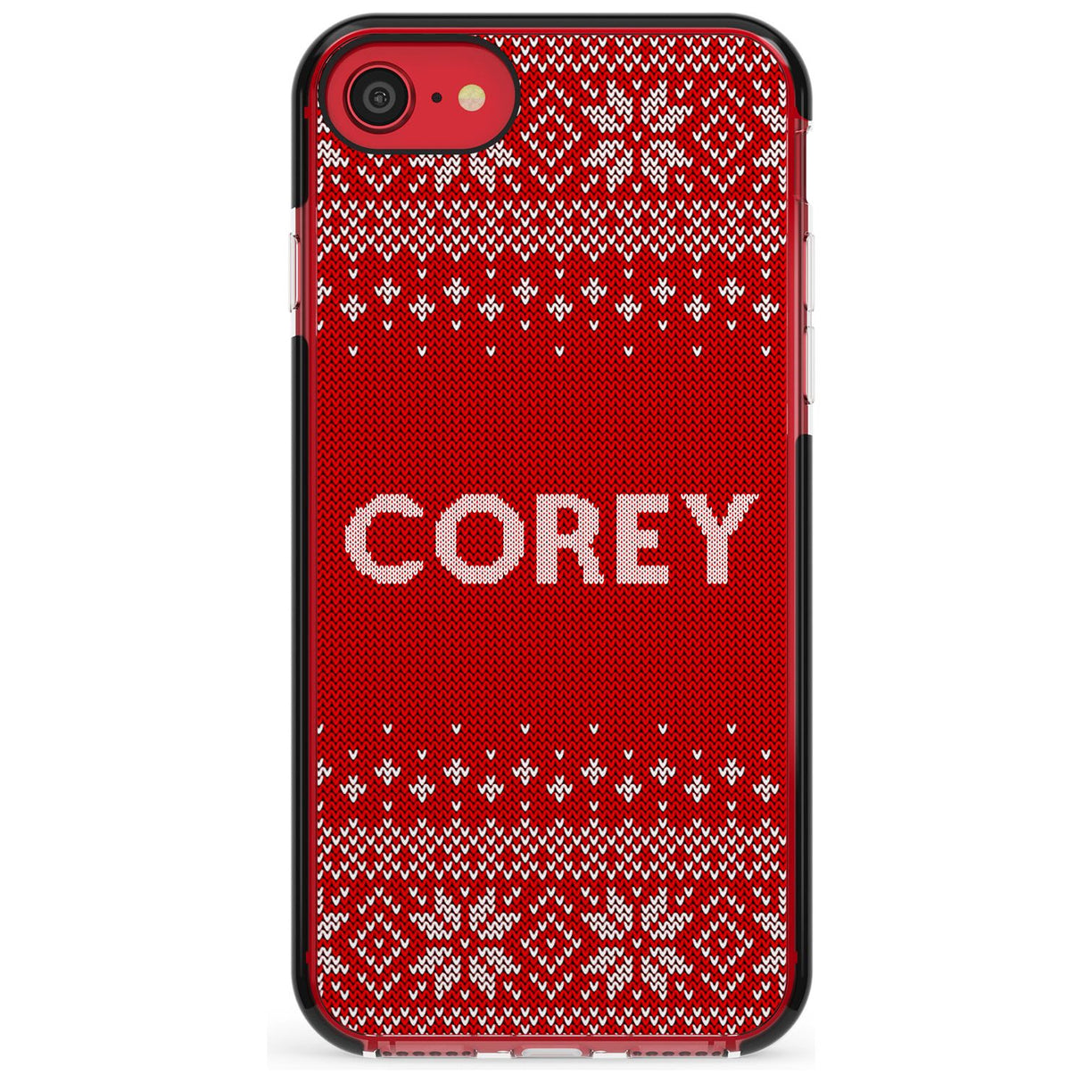 Personalised Red Christmas Knitted Jumper Black Impact Phone Case for iPhone SE 8 7 Plus
