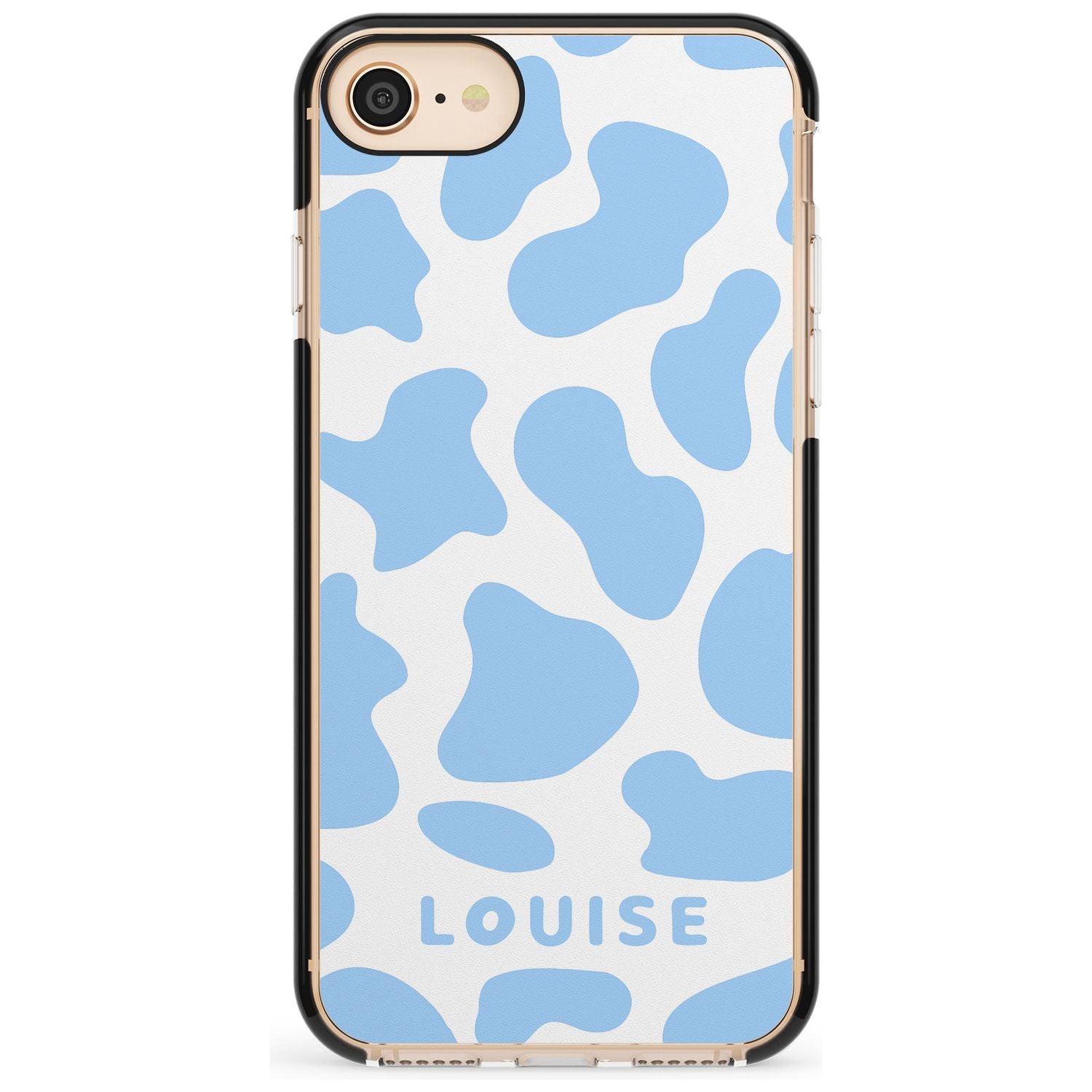 Personalised Blue and White Cow Print Black Impact Phone Case for iPhone SE 8 7 Plus