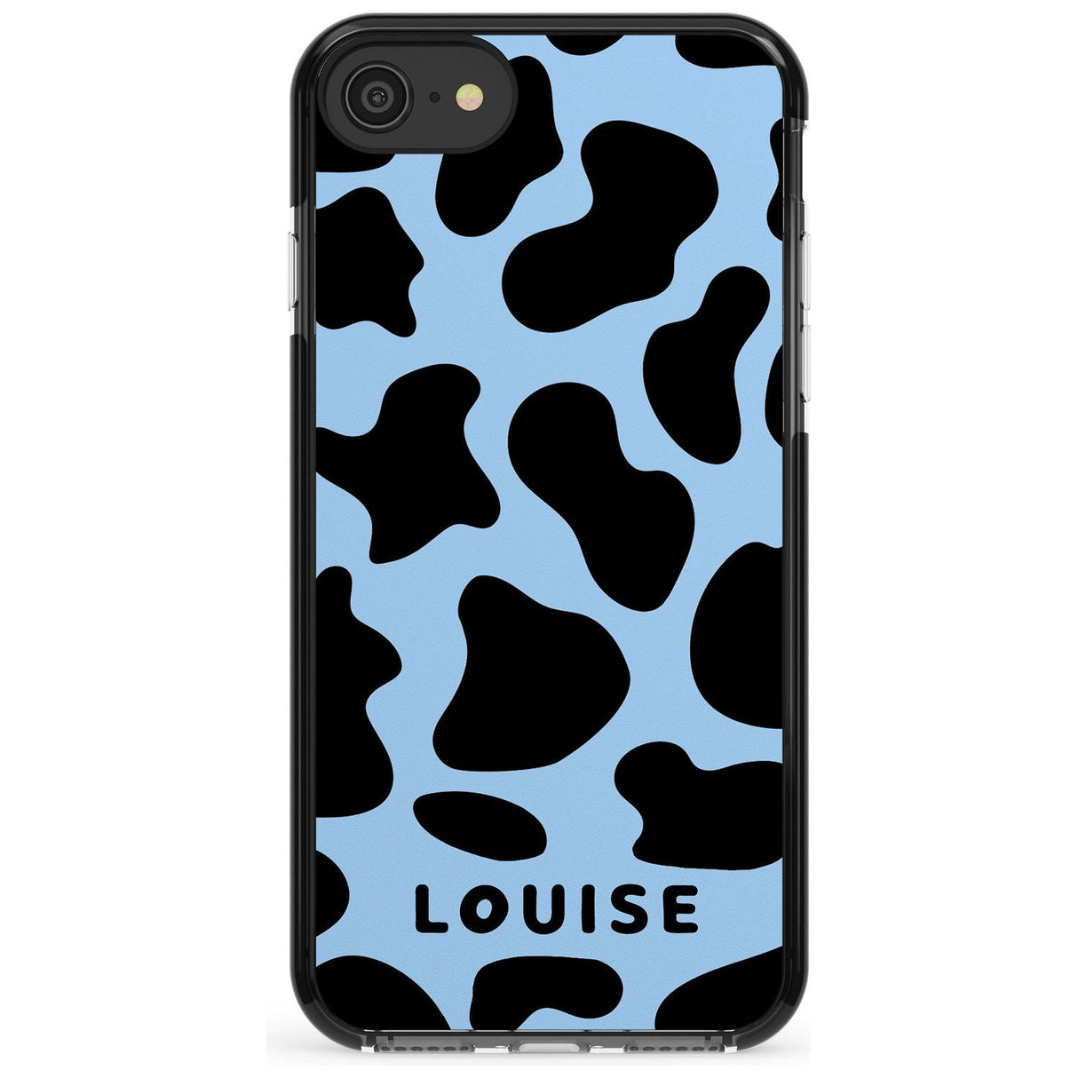 Personalised Blue and Black Cow Print Black Impact Phone Case for iPhone SE 8 7 Plus