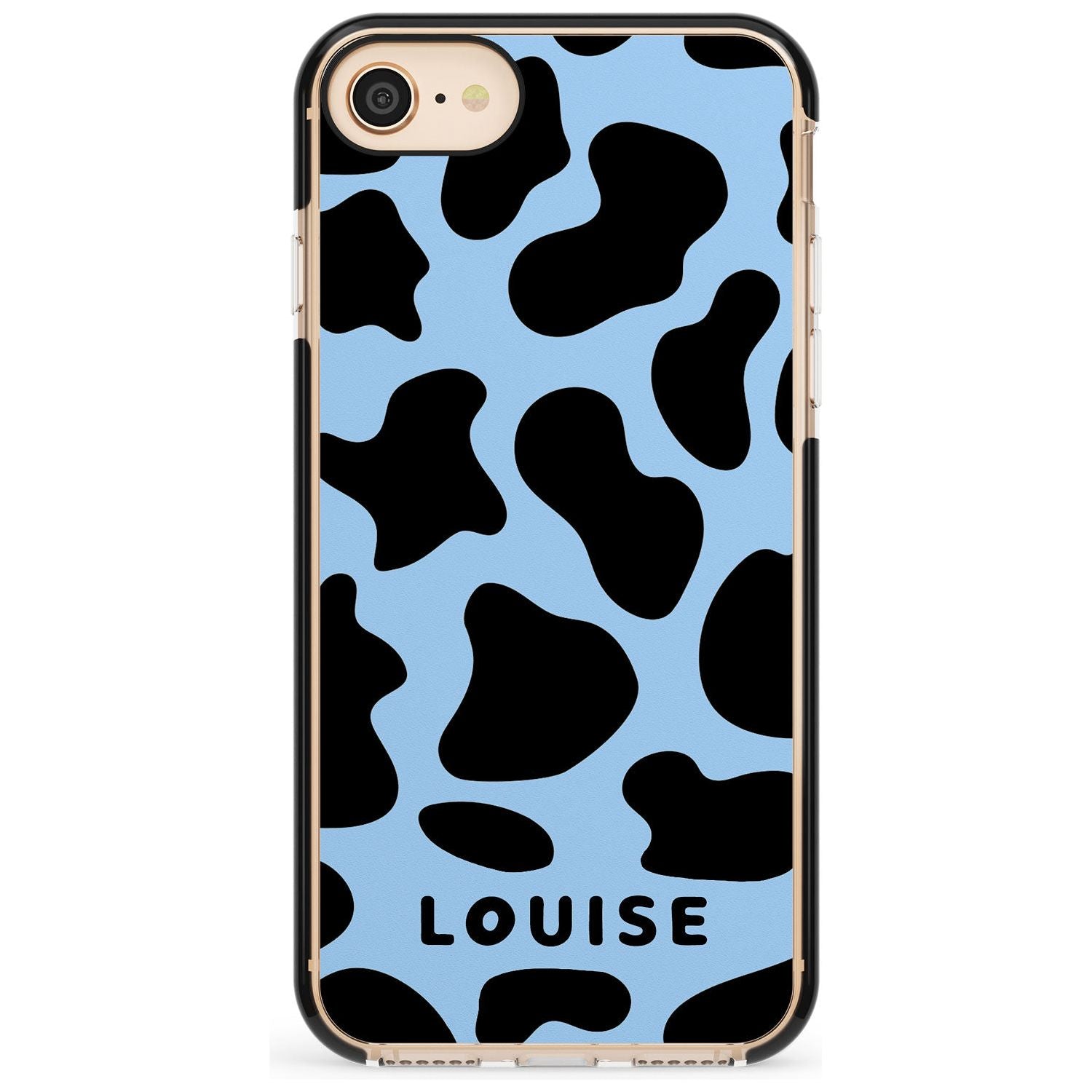 Personalised Blue and Black Cow Print Black Impact Phone Case for iPhone SE 8 7 Plus