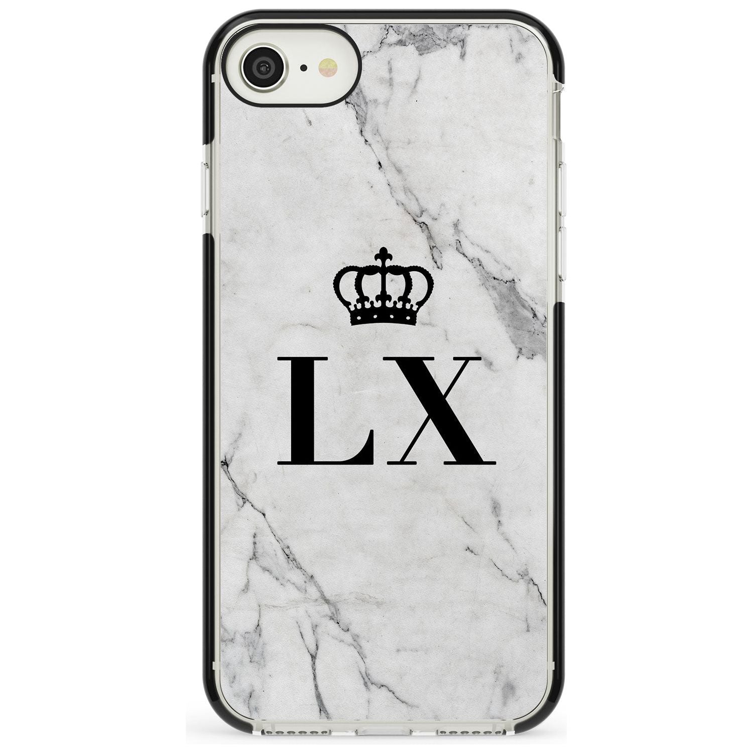 Personalised Initials with Crown on White Marble Black Impact Phone Case for iPhone SE 8 7 Plus
