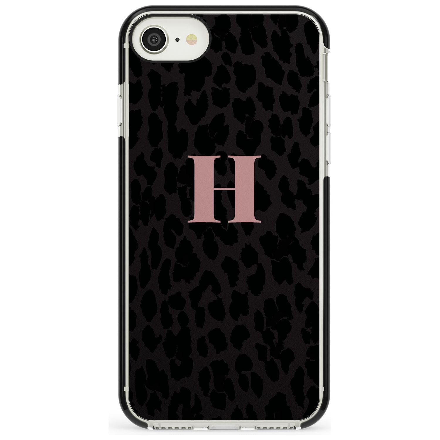 Small Pink Leopard Monogram Black Impact Phone Case for iPhone SE 8 7 Plus
