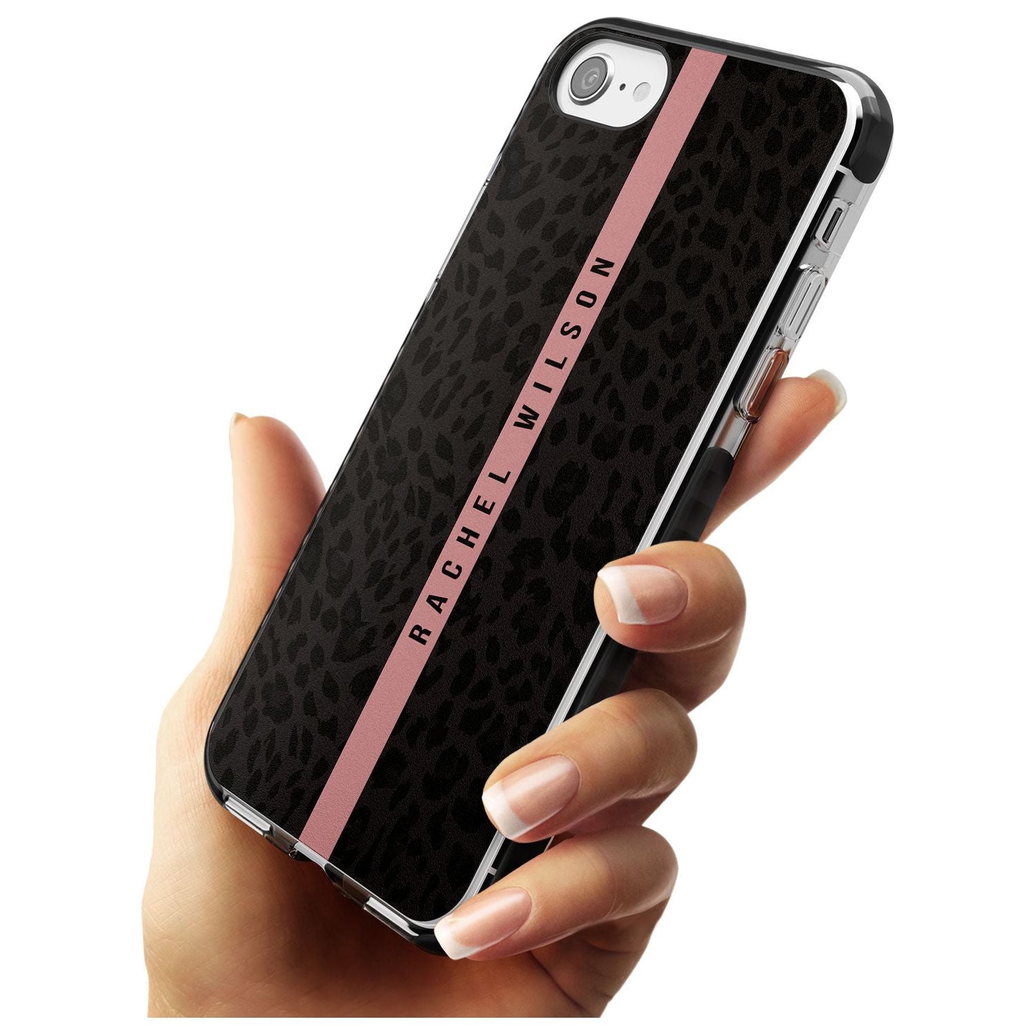 Pink Stripe Leopard Pattern Black Impact Phone Case for iPhone SE 8 7 Plus