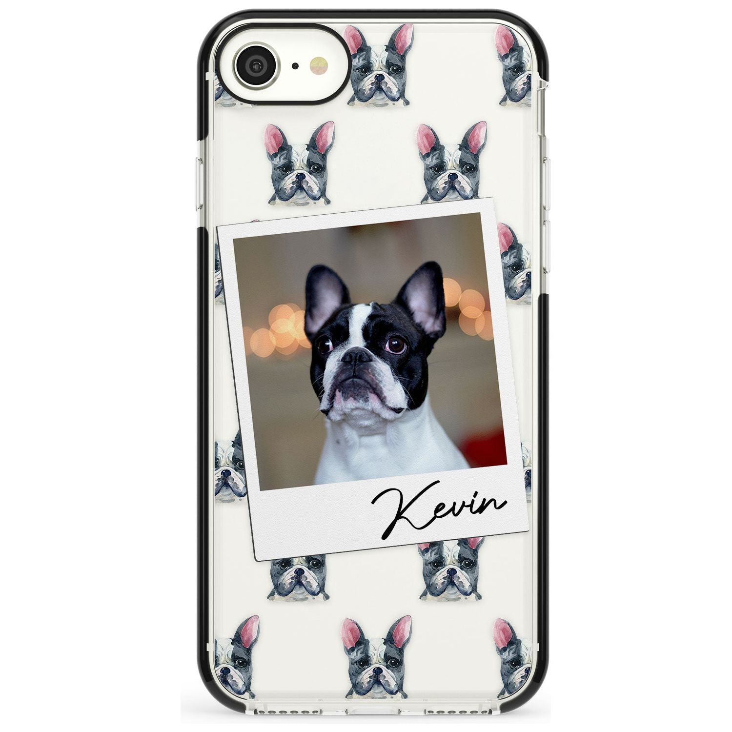 French Bulldog, Black & White - Custom Dog Photo Pink Fade Impact Phone Case for iPhone SE 8 7 Plus