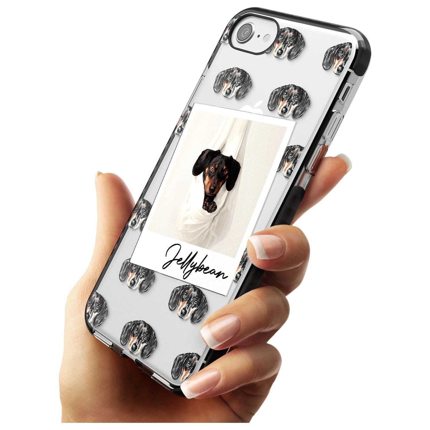 Dachshund, Black- Custom Dog Photo Pink Fade Impact Phone Case for iPhone SE 8 7 Plus