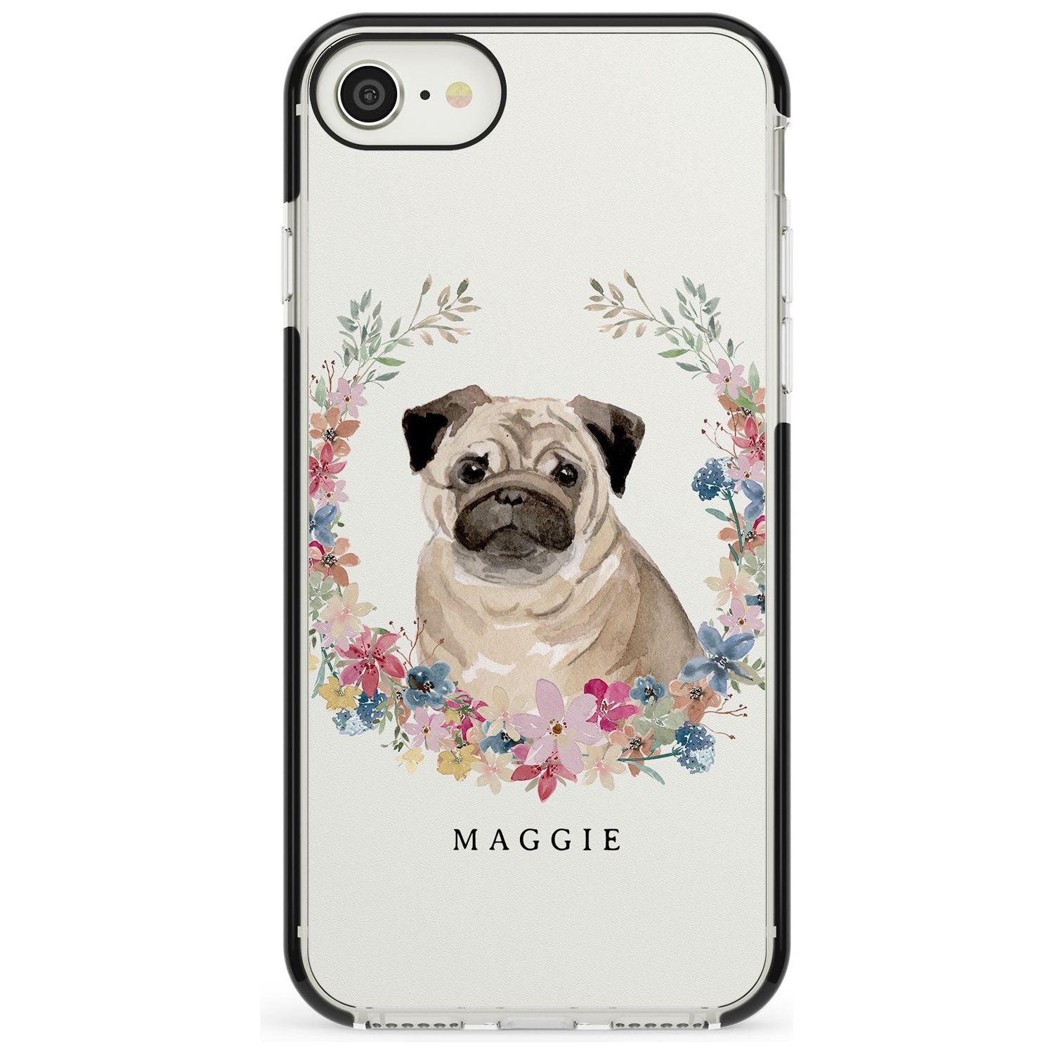 Pug - Watercolour Dog Portrait Black Impact Phone Case for iPhone SE 8 7 Plus