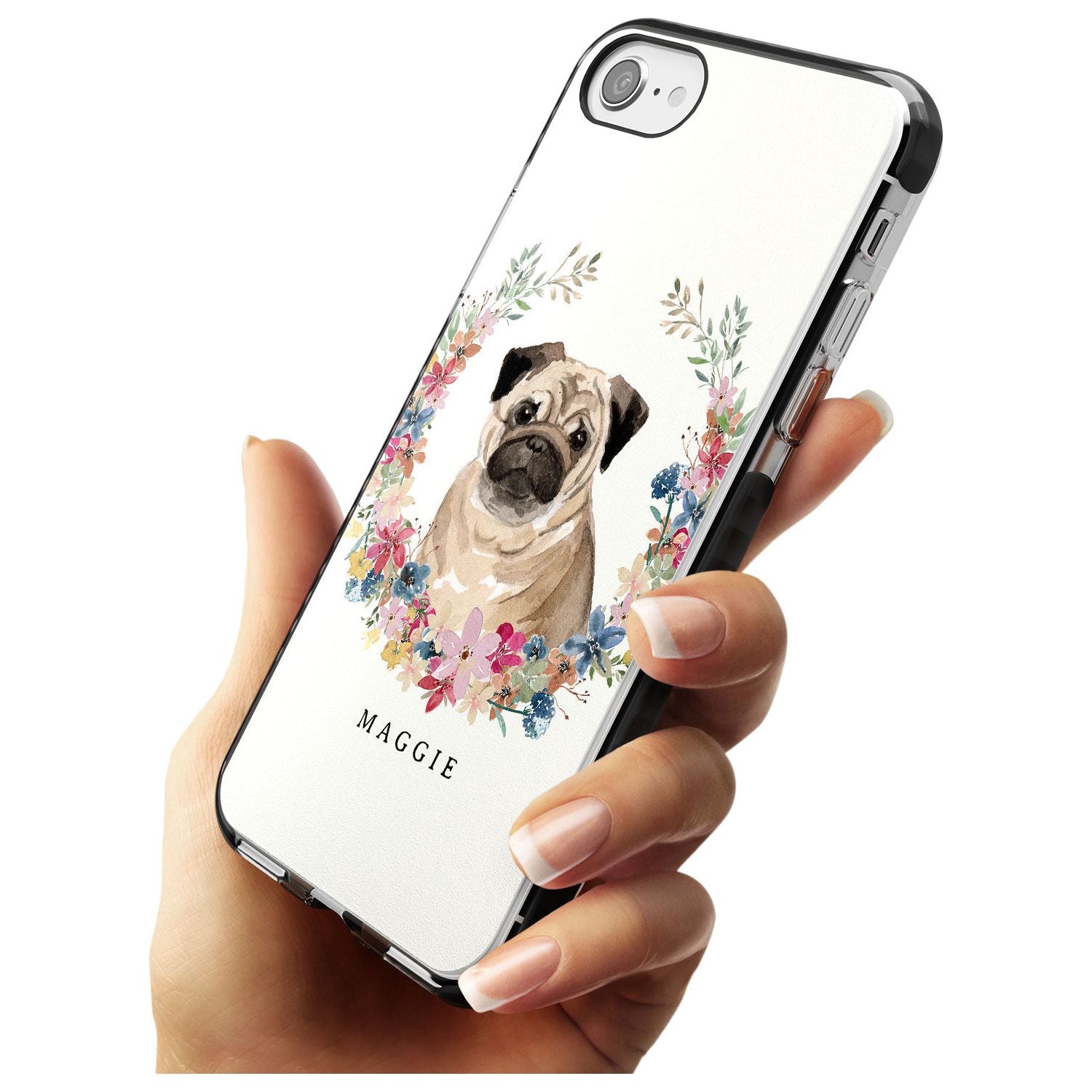 Pug - Watercolour Dog Portrait Black Impact Phone Case for iPhone SE 8 7 Plus