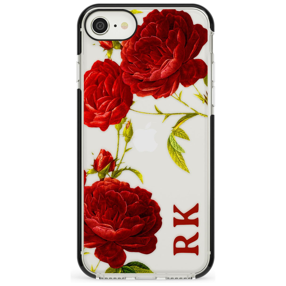Custom Clear Vintage Floral Red Roses Black Impact Phone Case for iPhone SE 8 7 Plus