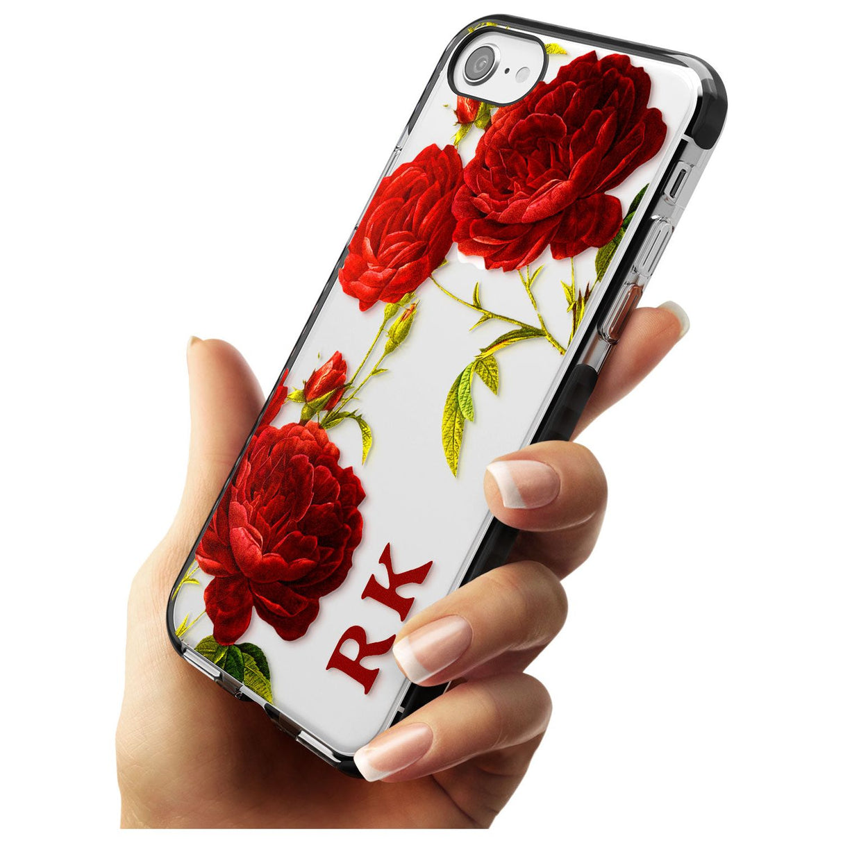 Custom Clear Vintage Floral Red Roses Black Impact Phone Case for iPhone SE 8 7 Plus