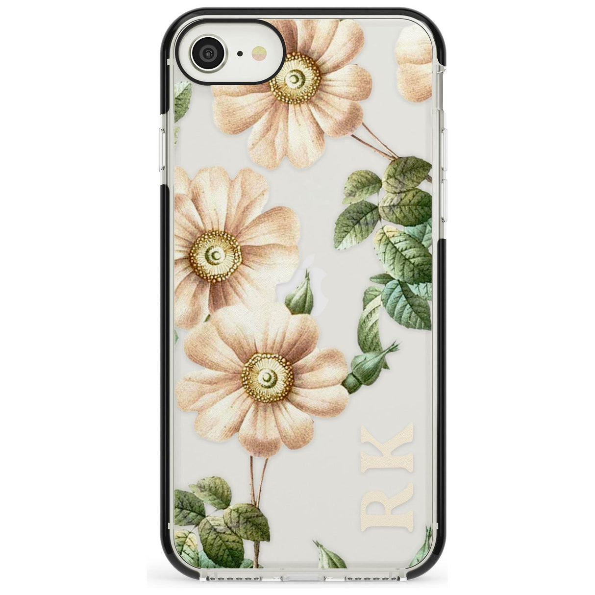 Custom Clear Vintage Floral Cream Anemones Black Impact Phone Case for iPhone SE 8 7 Plus