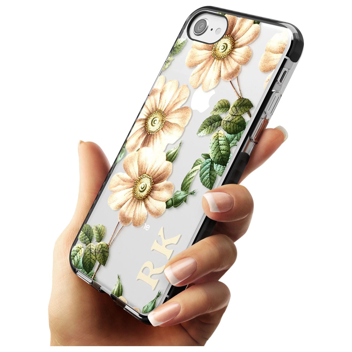 Custom Clear Vintage Floral Cream Anemones Black Impact Phone Case for iPhone SE 8 7 Plus